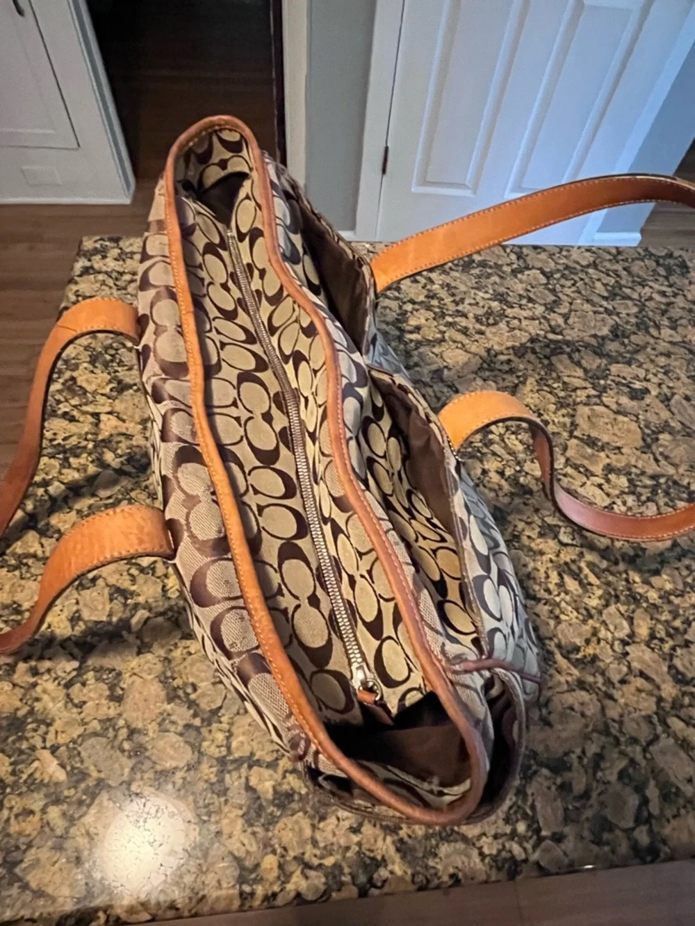 Coach Tan and Brown Signature Canvas Tote - Picture 6 of 7